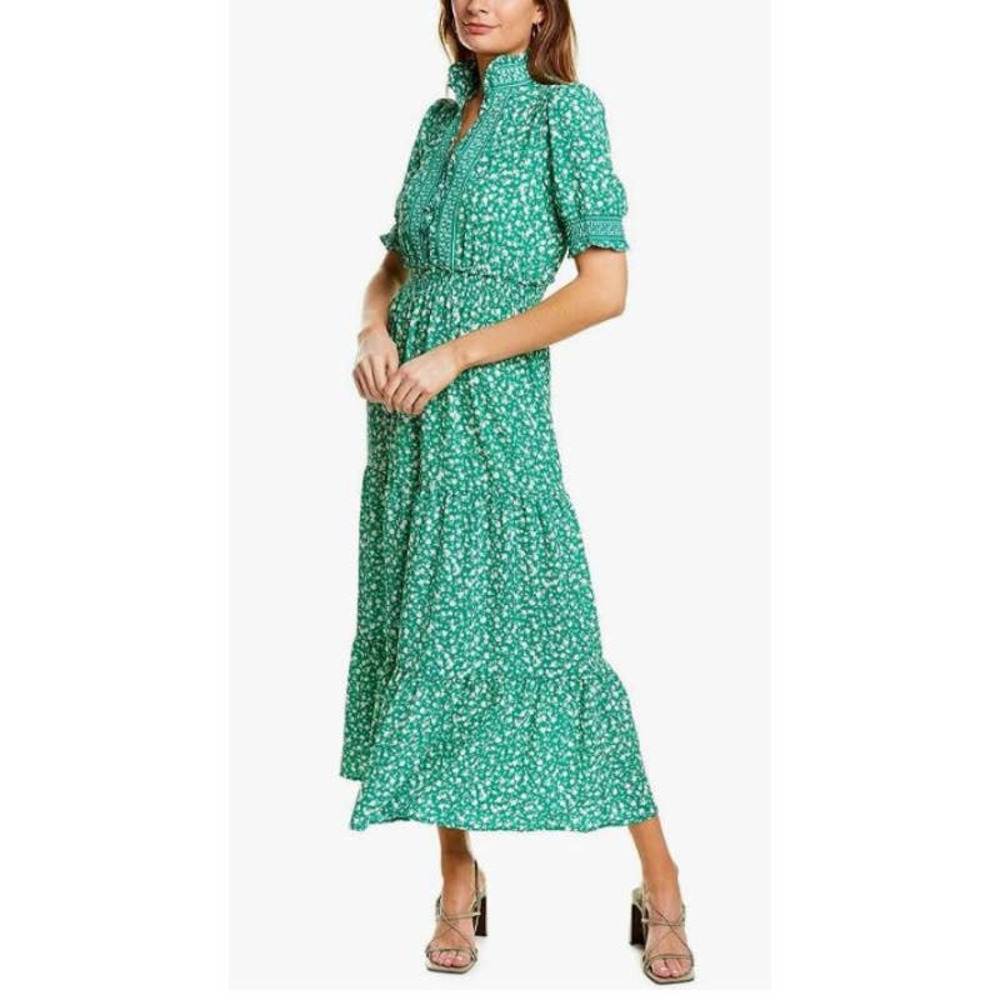 London Times Short Sleeve Smocked Ditsy Print Maxi Dress - 20W